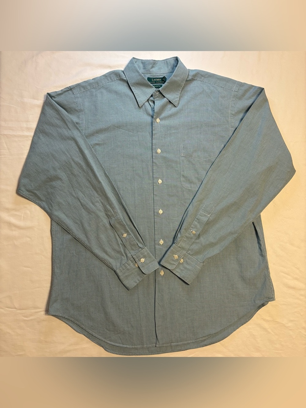Lauren Ralph Lauren Green Check Men’s Dress Shirt 100% Cotton size 16 1/2 34/35